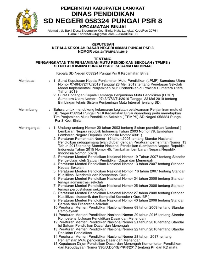 Contoh sk tim bos reguler sekolah 2019 2020 format word (untuk sd, smp, sma, smk) Contoh Sk Tim Pmp Sekolah Pdf