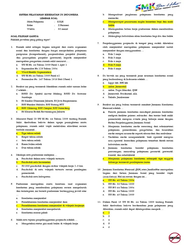 Kunci Jawaban UH 1 k3lh | PDF