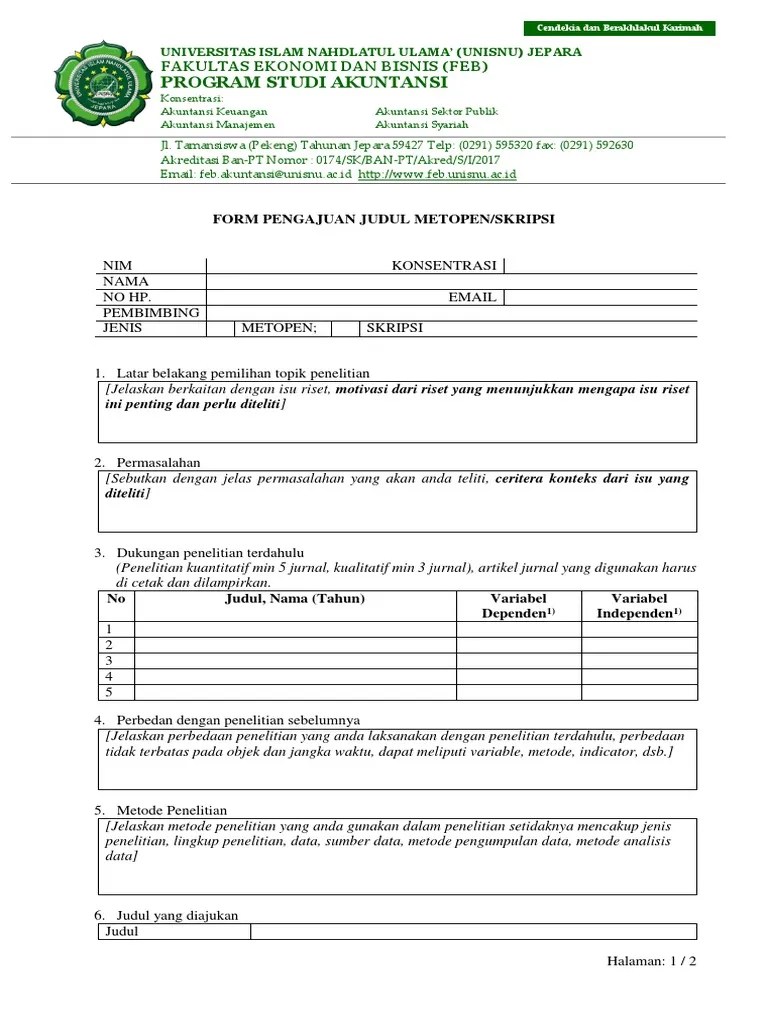 Feb ulb 3 years ago 1 min read. Fm Skripsi Form Pengajuan Judul 2017 Pdf