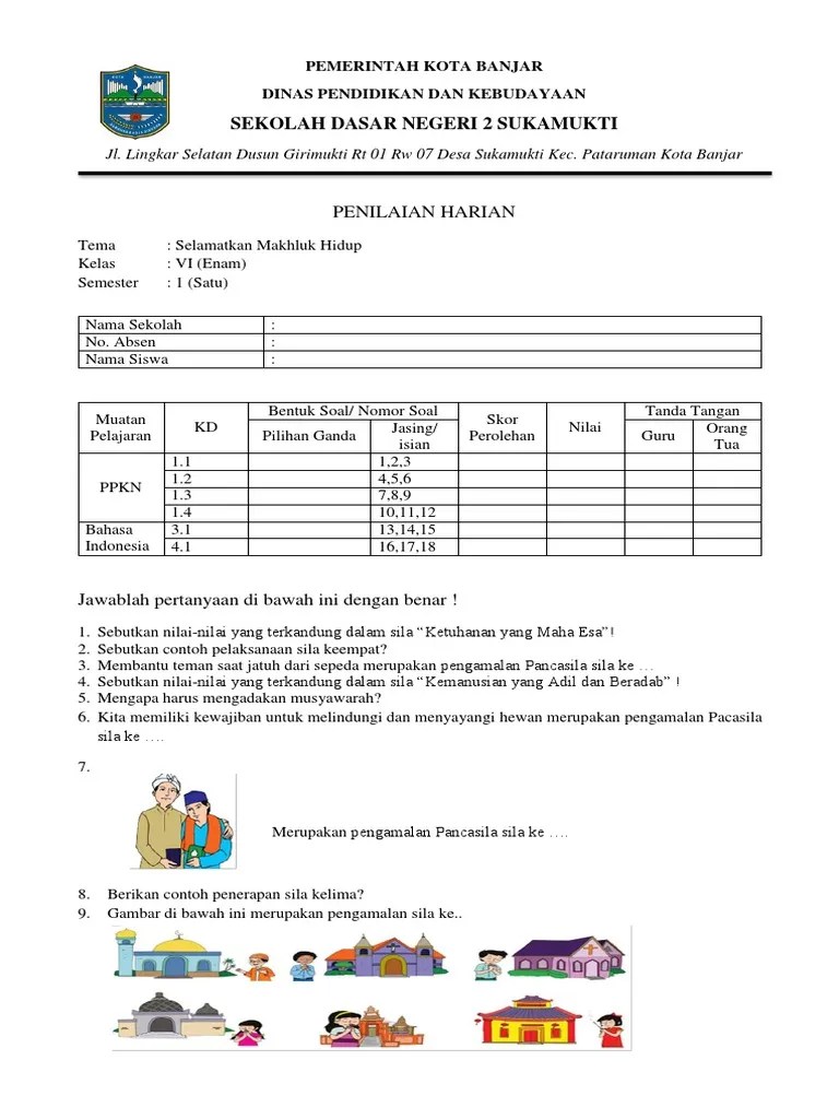 Soal Harian Klas 6 k13 Tema 1
