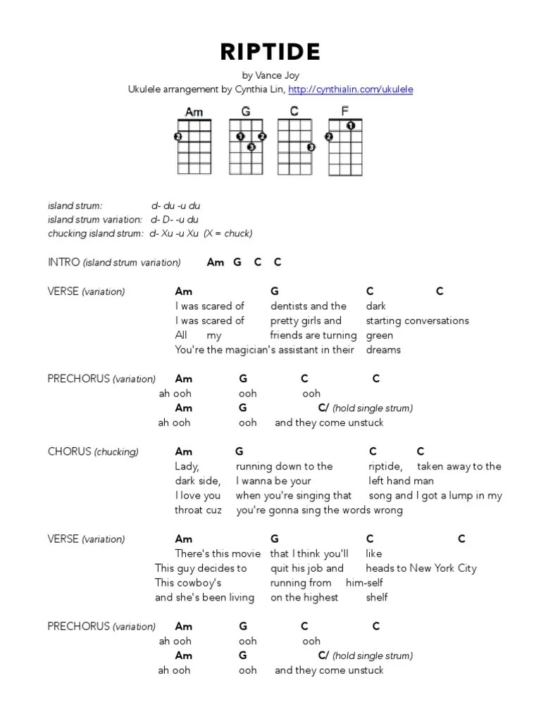 riptide ukulele chord chart pdf pdf singles song structure