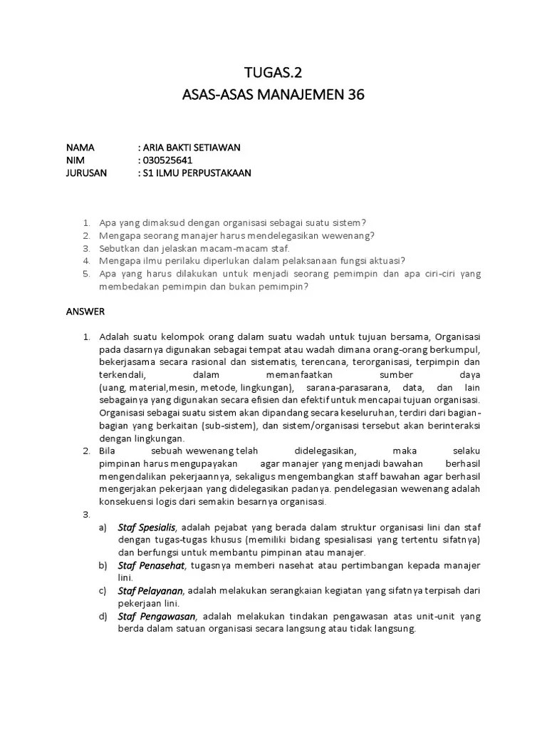 Tugas.2 Asas-Asas Manajemen | PDF