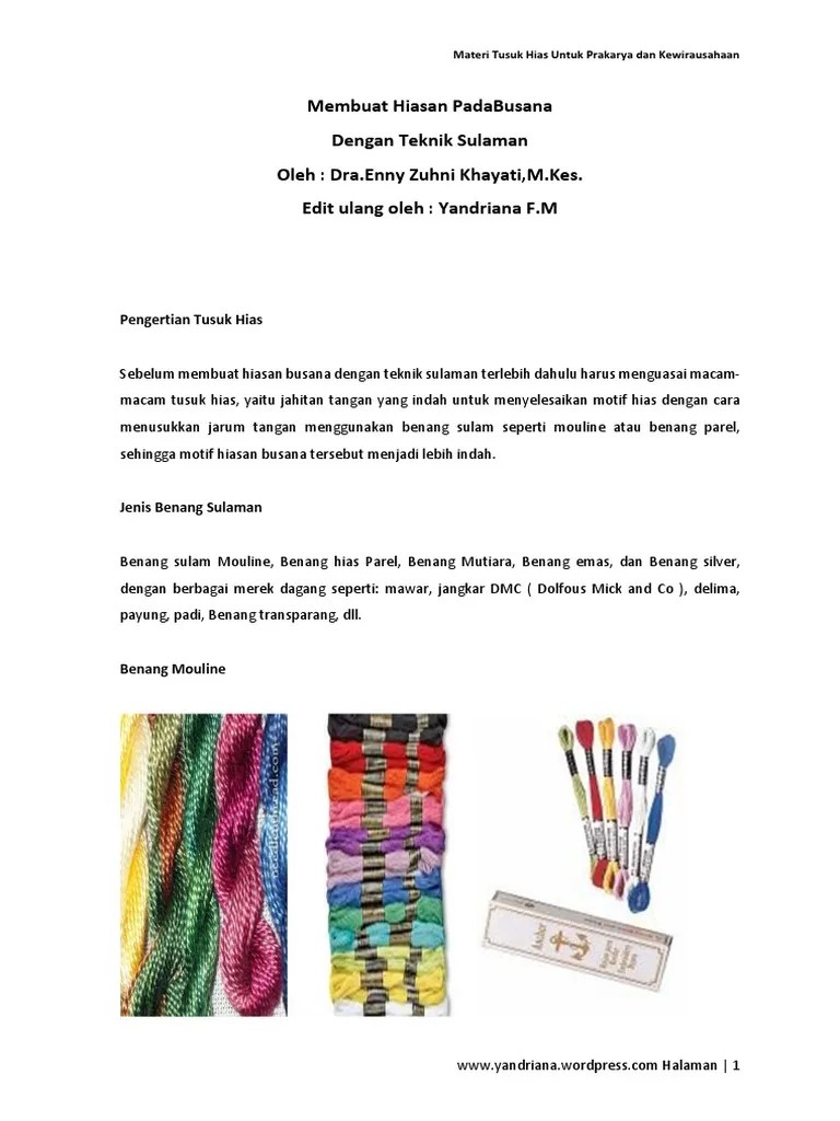 Materi Tusuk Hias Untuk PK PDF | PDF