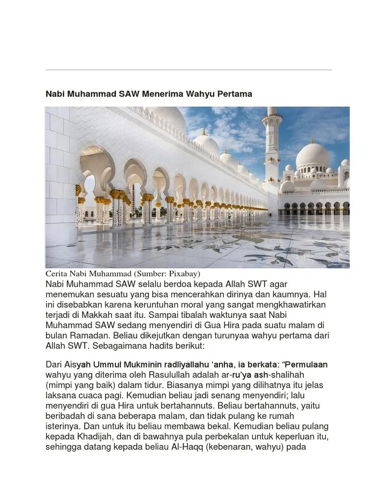 Nabi Muhammad SAW Menerima Wahyu Pertama | PDF