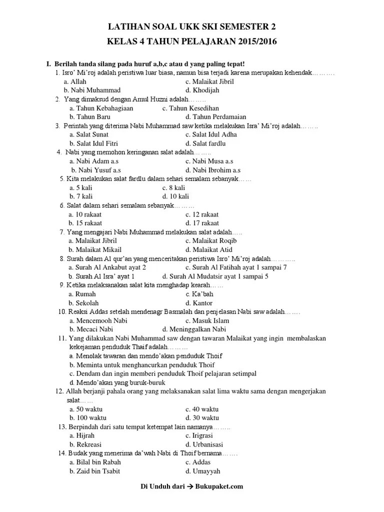 Soal Ukk Ski Kelas 4 Sd Dan Mi Pdf