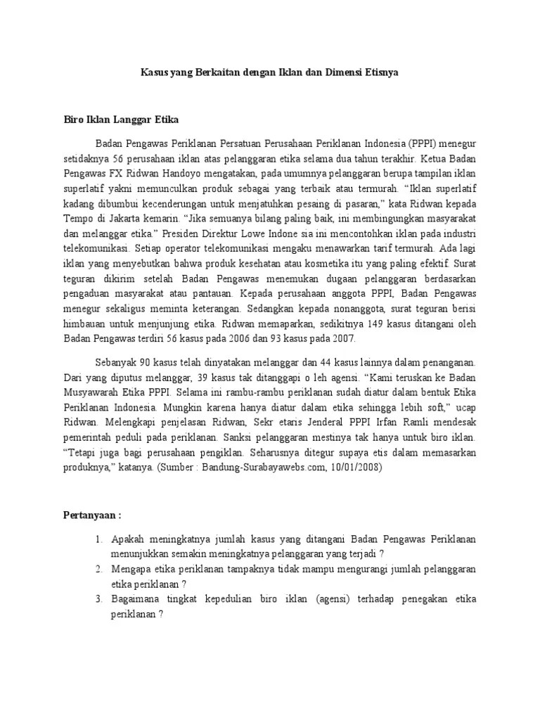 Kasus Yang Berkaitan Dengan Iklan Dan Dimensi Etisnya | PDF