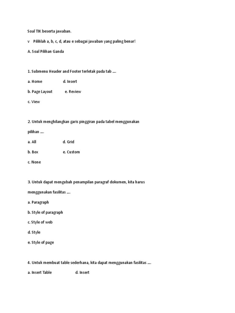 Halaman kedua, buka nomor halaman > format nomor halaman, lalu atur mulai pada ke 0. Soal Tik Besert Pdf