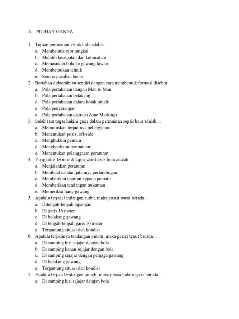 3) pada saat tendangan sudut (corner kick). Soal Penjaskes Kelas Xii Pdf