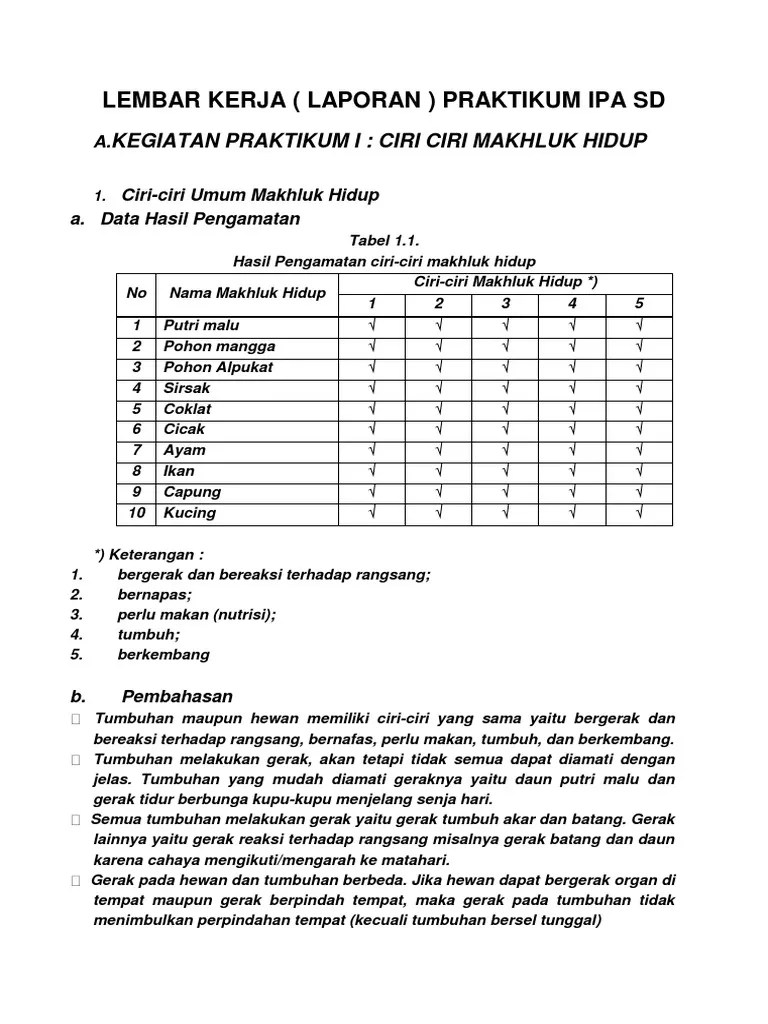 Kunci jawaban kelas 6 sd. Contoh Laporan Pengamatan Makhluk Hidup