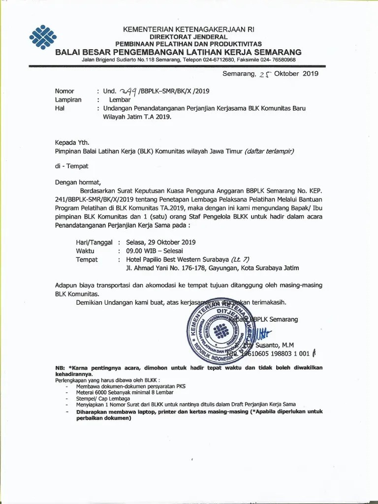 Membawa proposal dan revisi proposal yang telah disetujui (contoh . Undangan Pks Blkk Baru Jatim Pdf