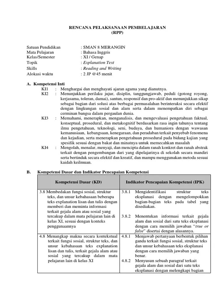 Pengenalan dan pemahaman tentang data science lewat penerbitan buku ini diharapkan. Rpp Explanation Text Lengkap Pdf
