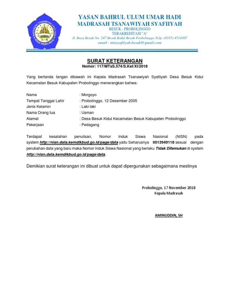 Jika sudah memasukkan semua data . Surat Keterangan Nisn Tidak Ditemukan