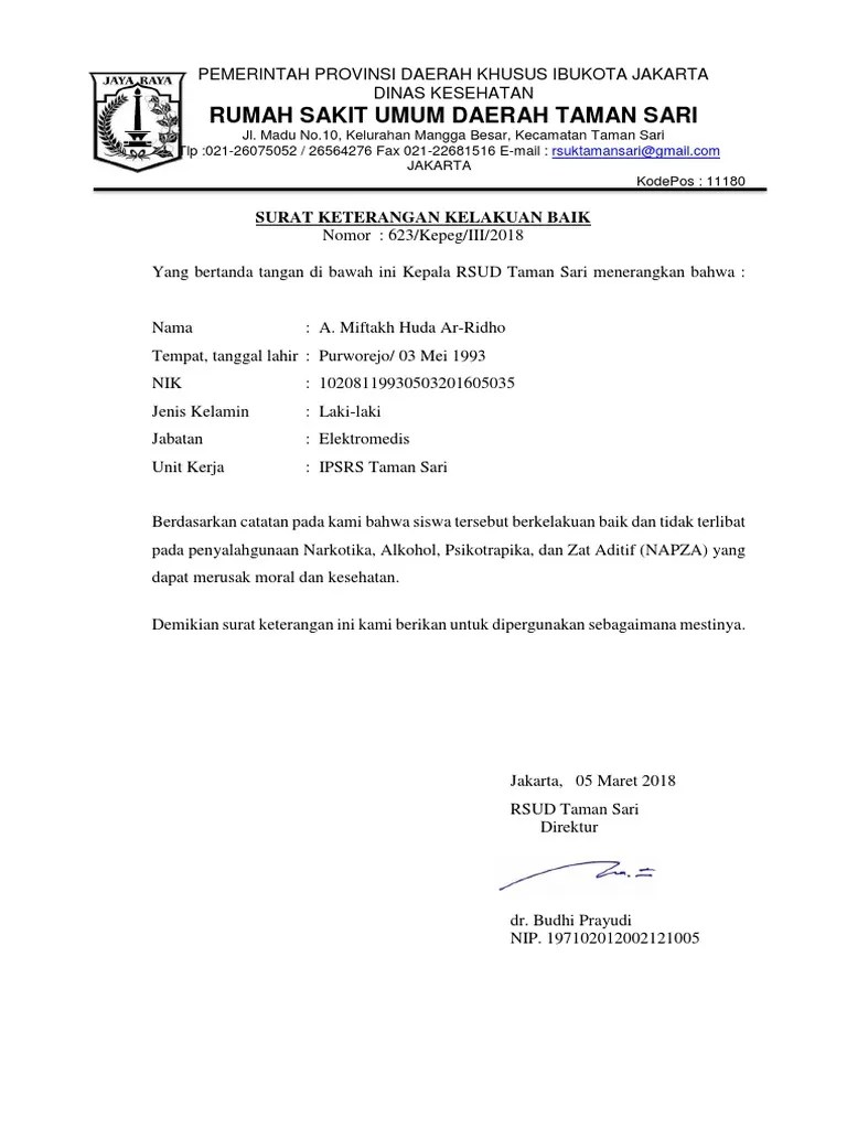 7 contoh surat keterangan kelakuan baik . Surat Kelakuan Baik Pdf