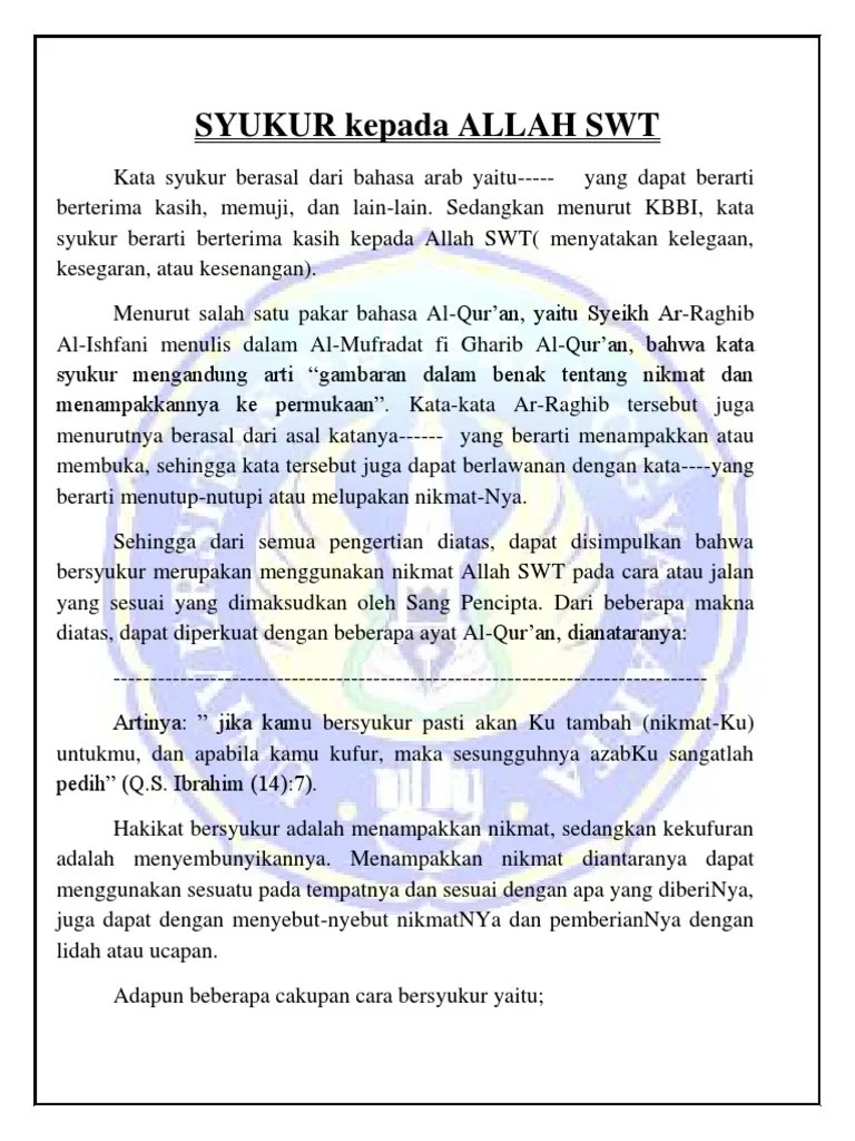 Syukur Kepada Allah SWT | PDF