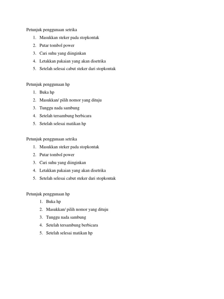 Petunjuk Penggunaan Setrika