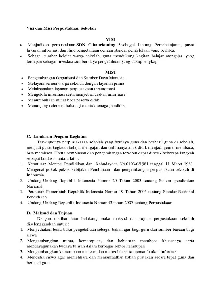 Bahan informasi untuk mendukung kegiatan pembelajaran di sekolah. Visi Pdf