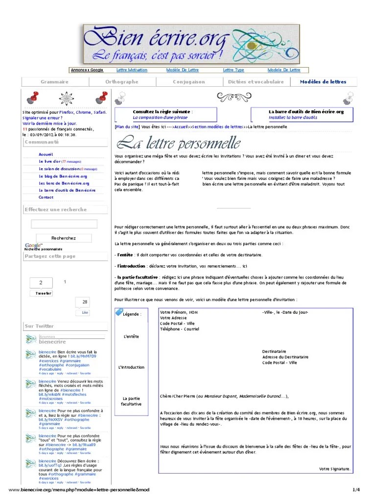 Dans le cas d'une lettre personnelle ou amicale . Comment Ecrire Une Lettre Personnelle