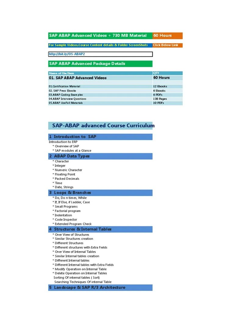 SAP ABAP Advanced Course Content Details | PDF | Information Technology  Management | Computing