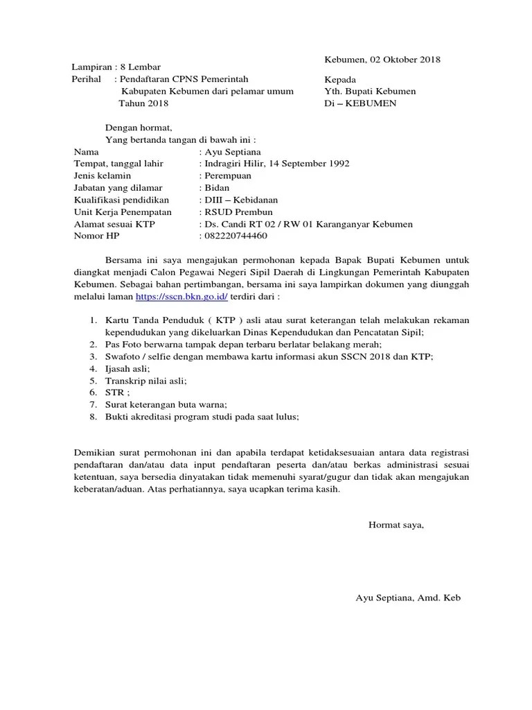 Contoh surat keterangan pengalaman kerja untuk formasi pppk non guru. Contoh Surat Lamaran Cpns Bidan 2018 Pdf