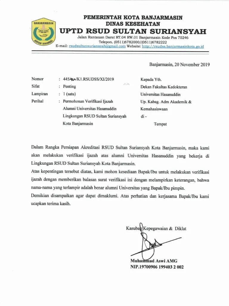 Surat Permohonan Verifikasi Ijazah UNHAS | PDF