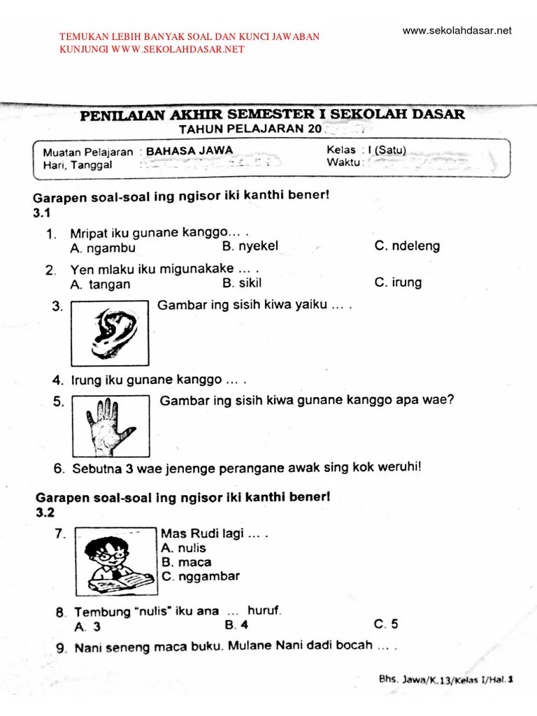 Buku kumpulan soal sd tantri bahasa jawa sd kelas 1 2 3 4 5 6 di tokopedia ∙ promo pengguna baru ∙ cicilan 0% ∙ kurir instan. Soal Bahasa Jawa Kelas 1 Semester 1 Pdf