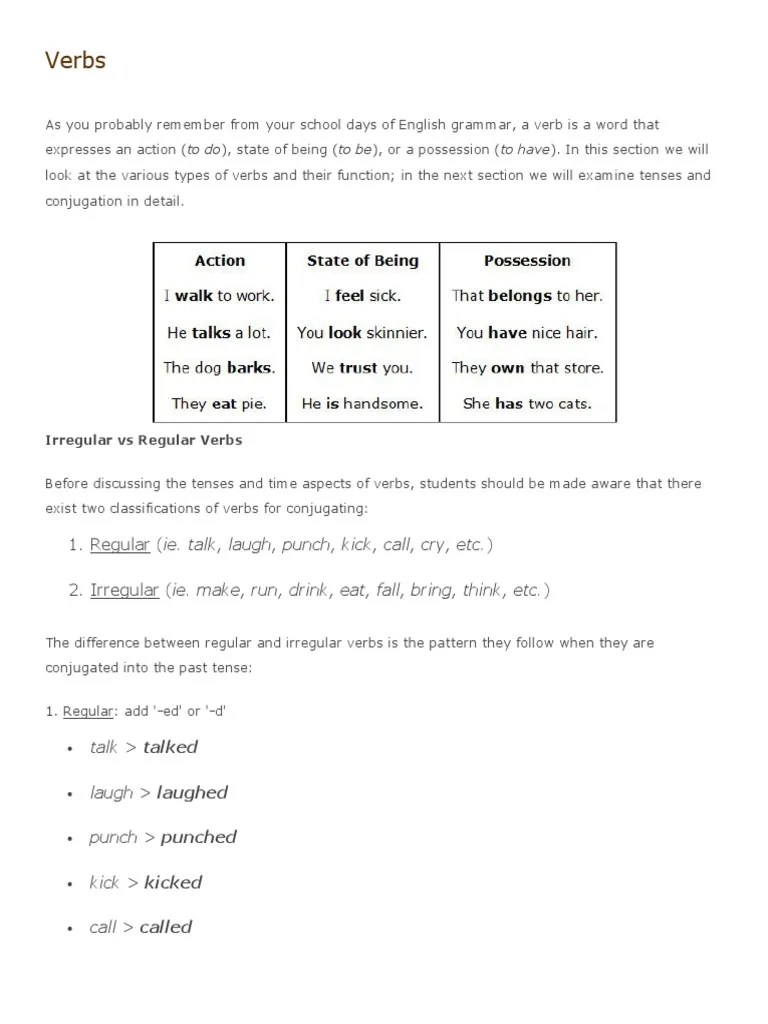 6.2 Verbs | PDF | Grammatical Tense | Verb