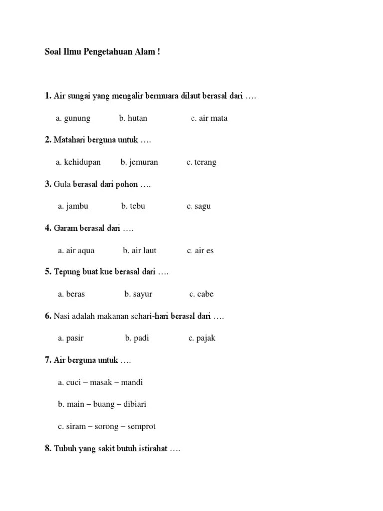Soal Ilmu Pengetahuan Alam