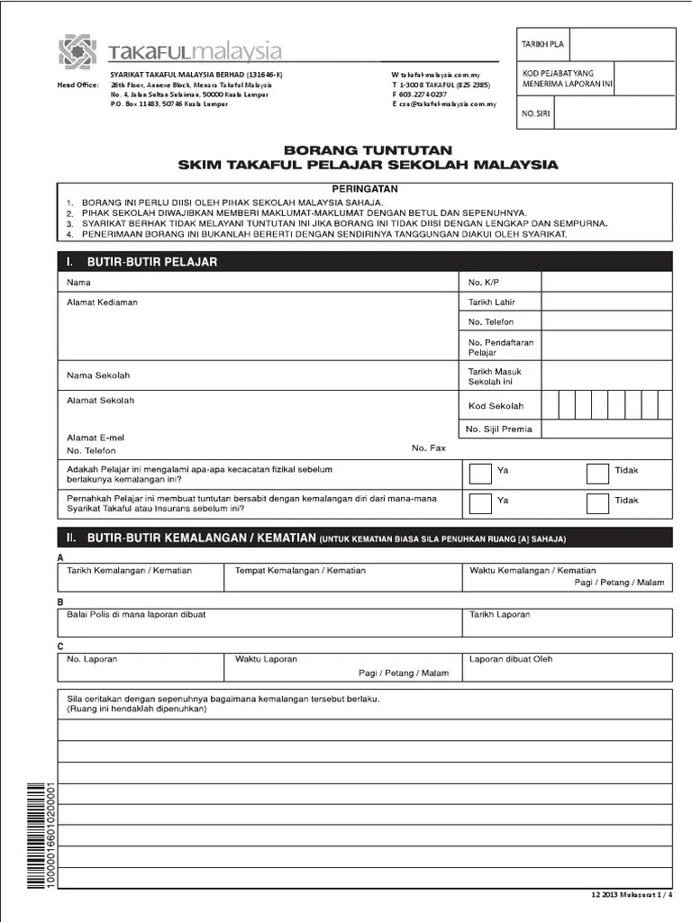 Skim takaful pelajar sekolah malaysia (tpsm) medium perkongsian bestari warga pendidikan malaysia. Borang Tuntutan Skim Takaful Pelajar Sekolah Malaysia Pdf