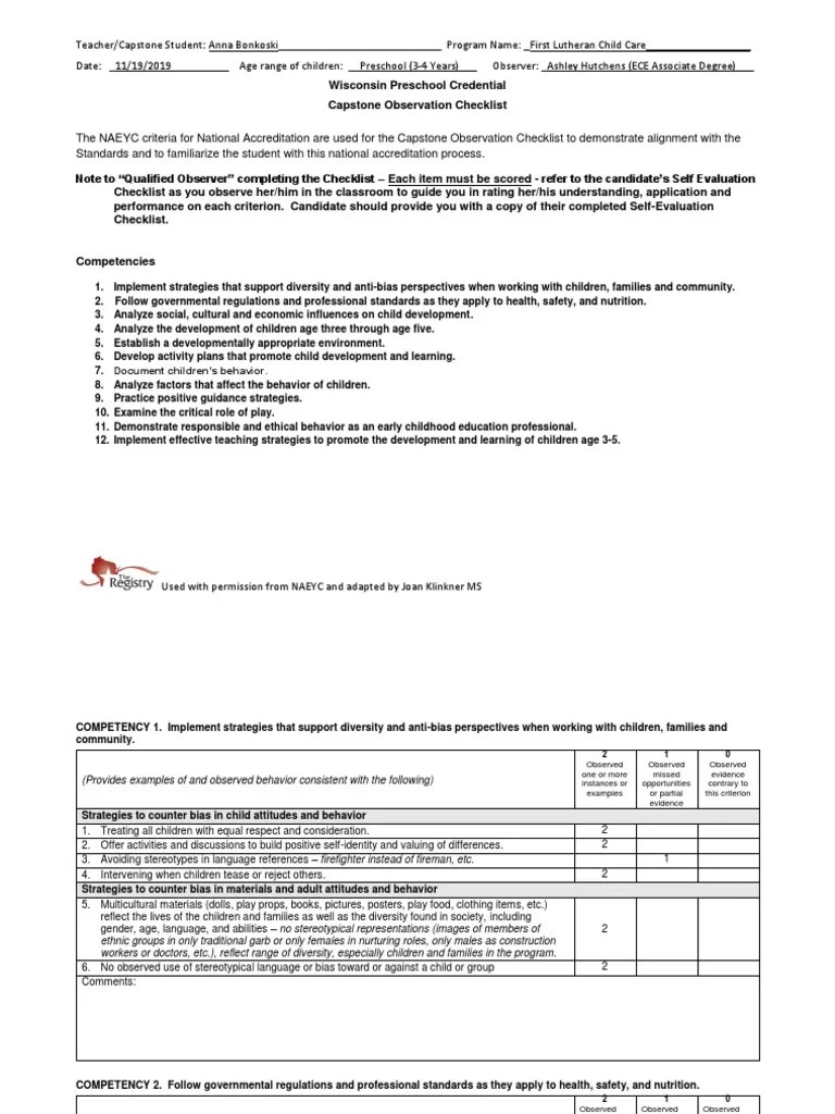 Each observation method has strengths and limitations. Preschool Capstone Observation Checklist Pdf Child Development Relationships