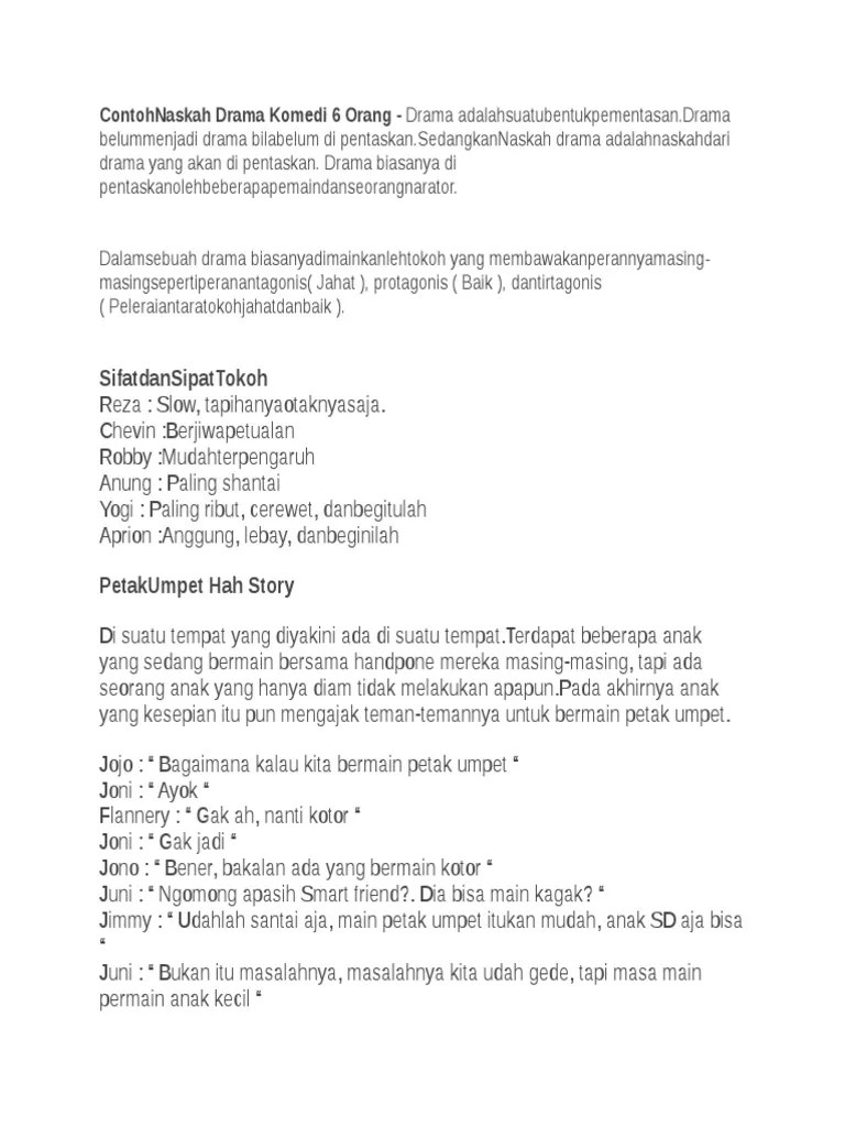 Contoh naskah contoh naskah drama komedi 6 orang from . Contoh Naskah Drama Komedi 6 Orang Pdf