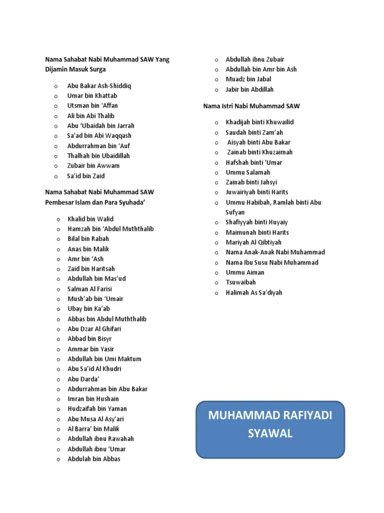 Nama Nama Anak Nabi Muhammad Saw – Sekali