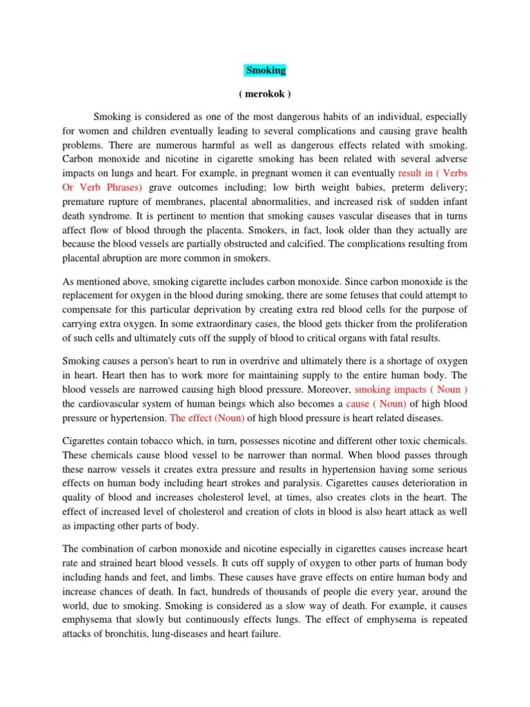 Tugas Teks Cause and Effect Smoking | PDF | Blood Vessel | Cigarette