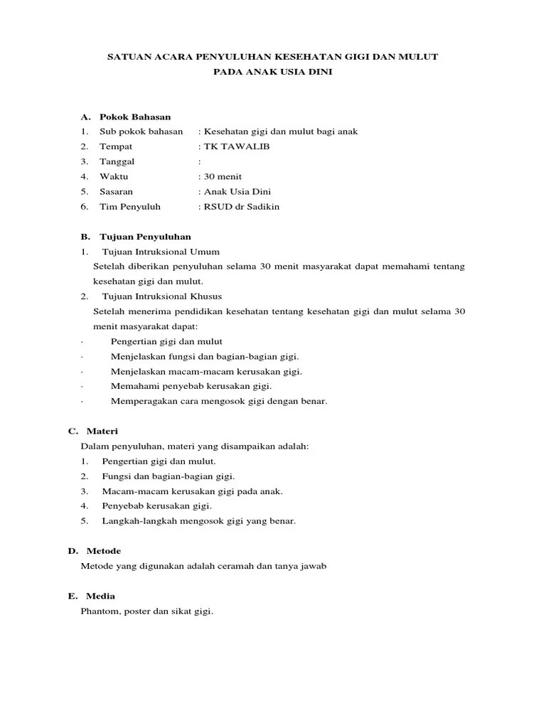 Satuan Acara Penyuluhan Kesehatan Gigi Dan Mulut | PDF