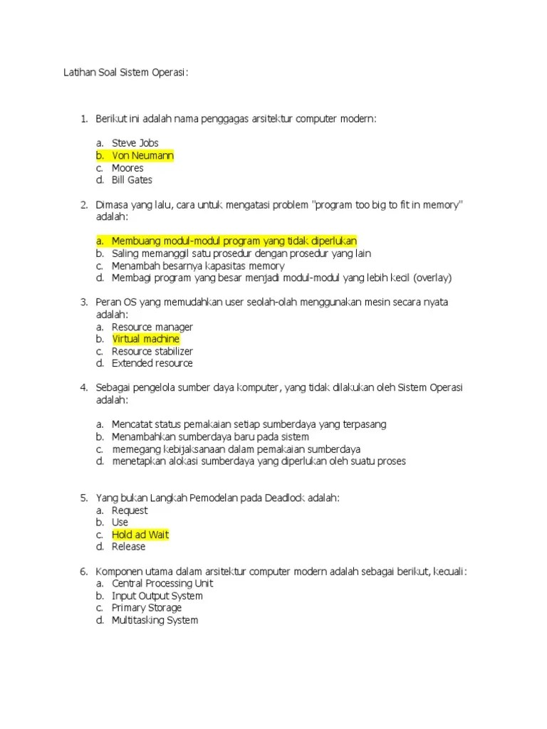 Latihan soal sistem informasi akuntansi sia. Latihan Soal Sistem Operasi