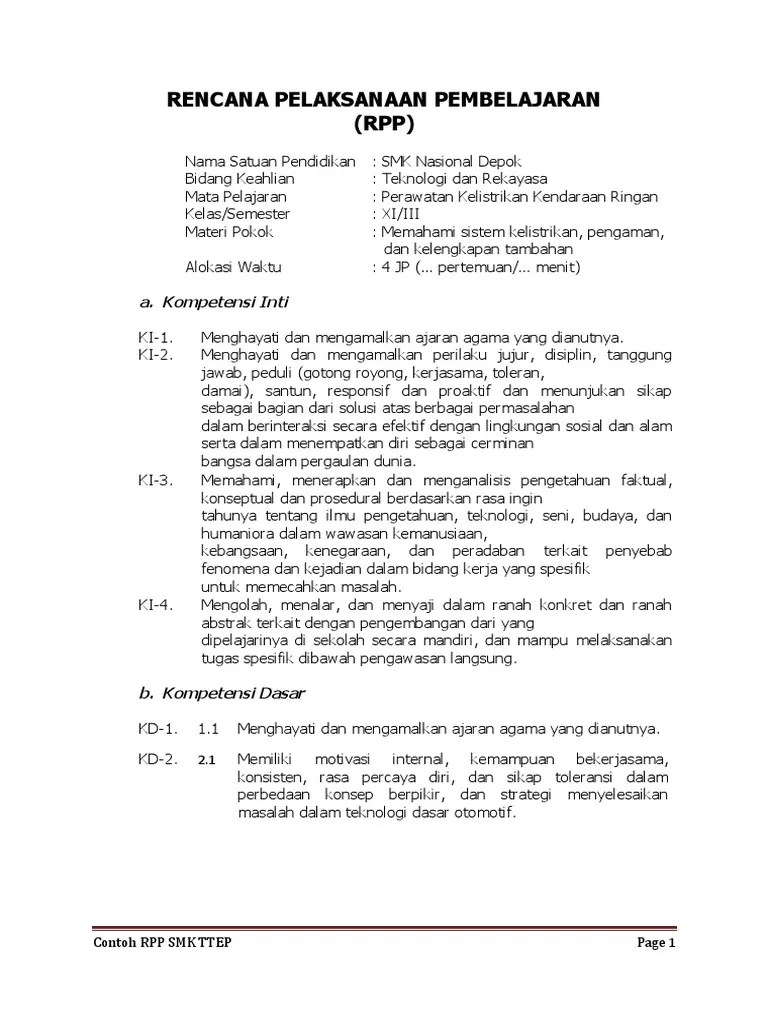 Contoh format rpp 1 lembar smk yang admin sediakan hanya memiliki satu. Contoh Rpp Smk Ttep Hybrid Pdf