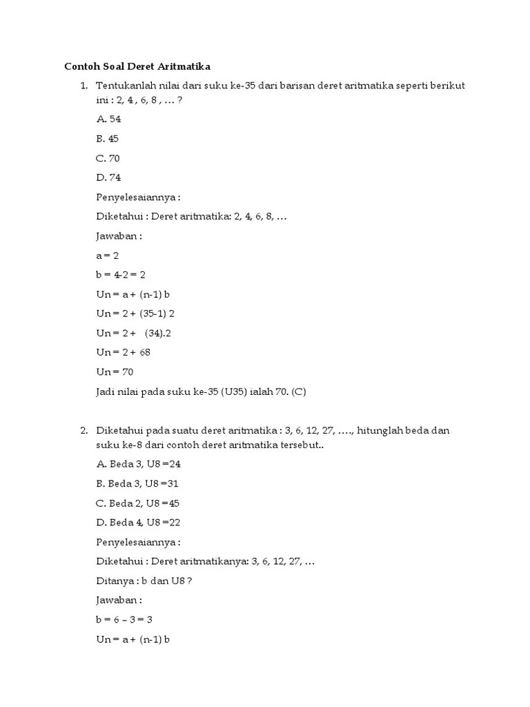 11 downloads 256 views 261kb size. Contoh Soal Deret Aritmatika Pdf