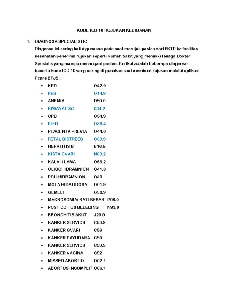 Kode Icd 10 Rujukan Kebidanan | PDF