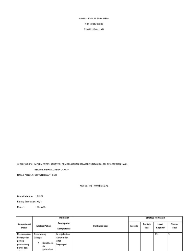 Jika indeks bias minyak 1,5 dan panjang gelombang sinar biru sebesar 4500 å, . Judul Skripsi