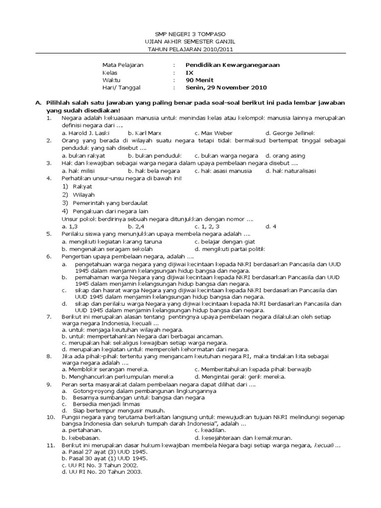 The window will be broken by the kid. Soal Ulum Semeter Genap Kelas 9 Pkn Jawabanku Id