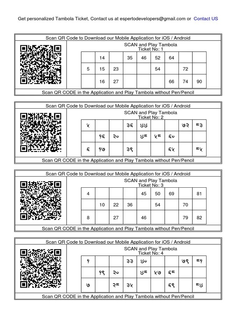 100 tambola ticket in hindi and english mix printable