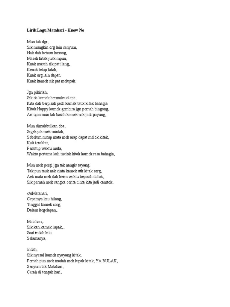 Semua nada beranjak, aku terdiam sepi. Lirik Lagu Matahari Pdf