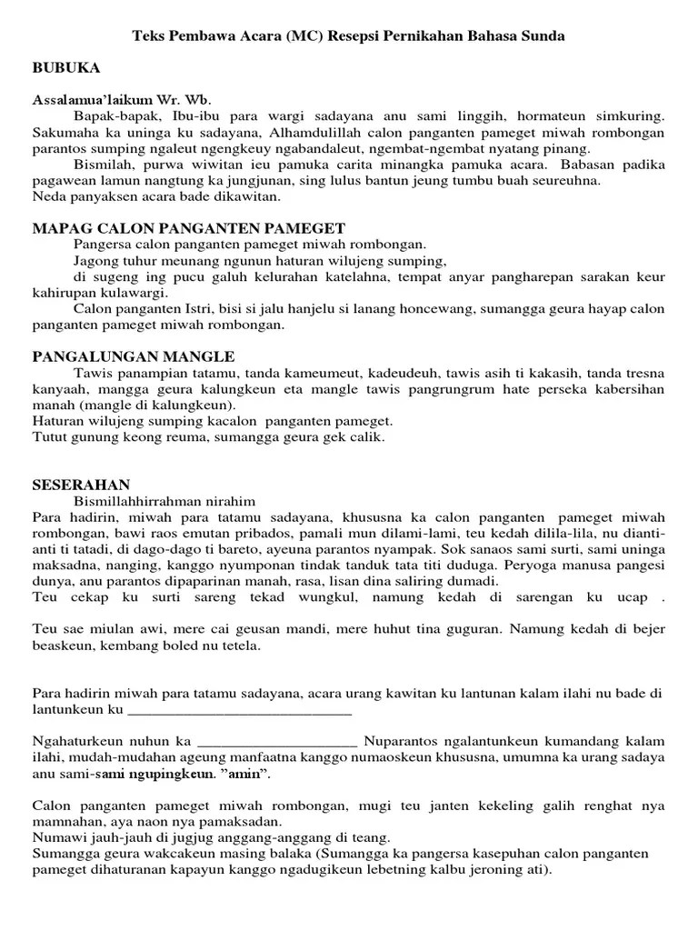 Contoh undangan walimatul aqiqah berbahasa jawa. Teks Pembawa Acara Sunda