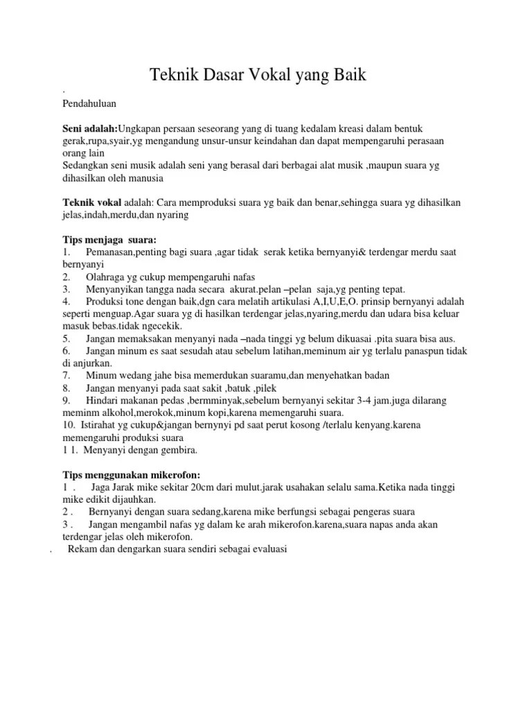 Teknik Dasar Vokal Yang Baik | PDF