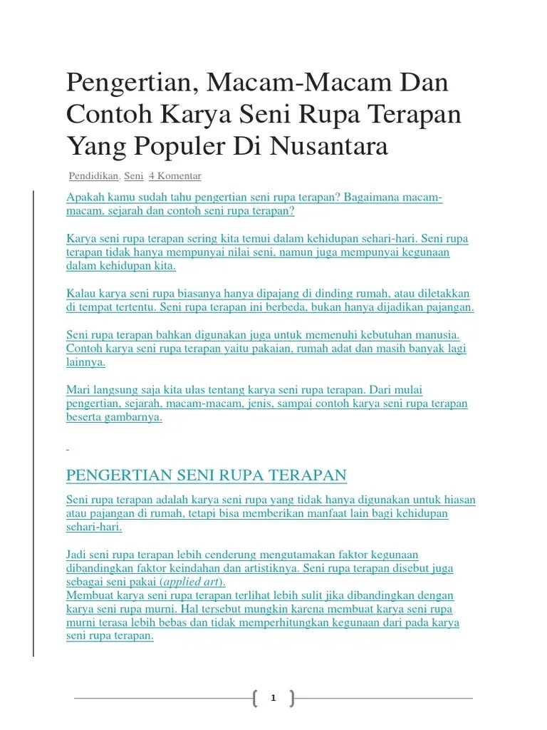 seni rupa tiga dimensi ini bisa disebut juga dengan istilah 3d. Seni Rupa Terapan Wulan Pdf