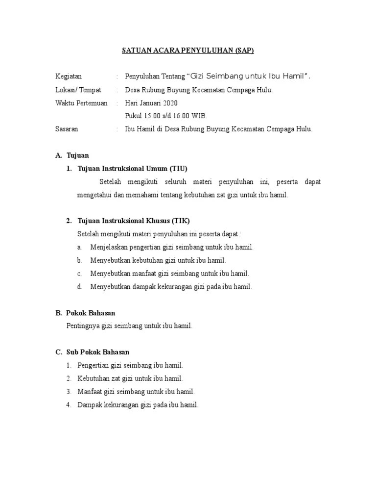 SAP Penyuluhan Gizi Seimbang Ibu Hamil (Hayuuuu) | PDF