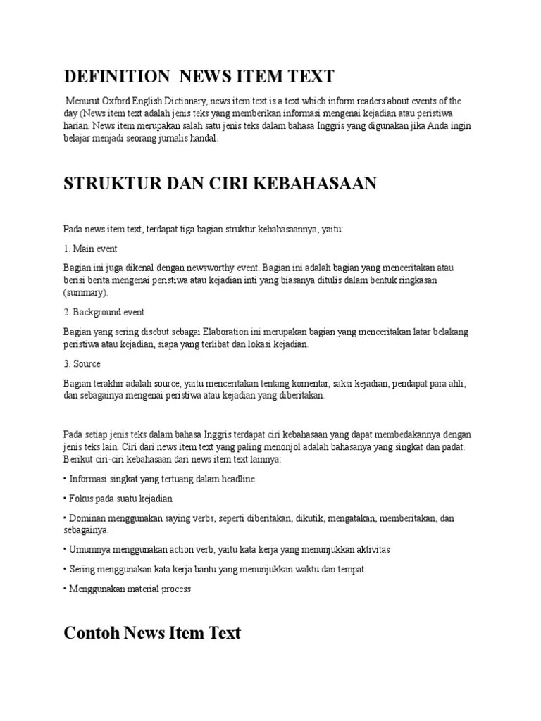 15 contoh news item atau teks berita terbaru dalam bahasa inggris dan artinya. Makalah News Item Pdf