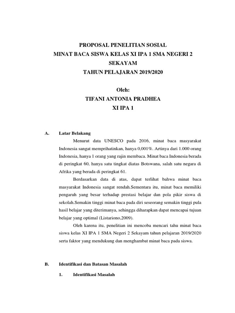 06 contoh proposal penelitian terbaik dalam berbagai kasus. Proposal Penelitian Sosial Minat Baca Siswa Kelas Xi Ipa 1 Sma Negeri 2 Sekayam Pdf
