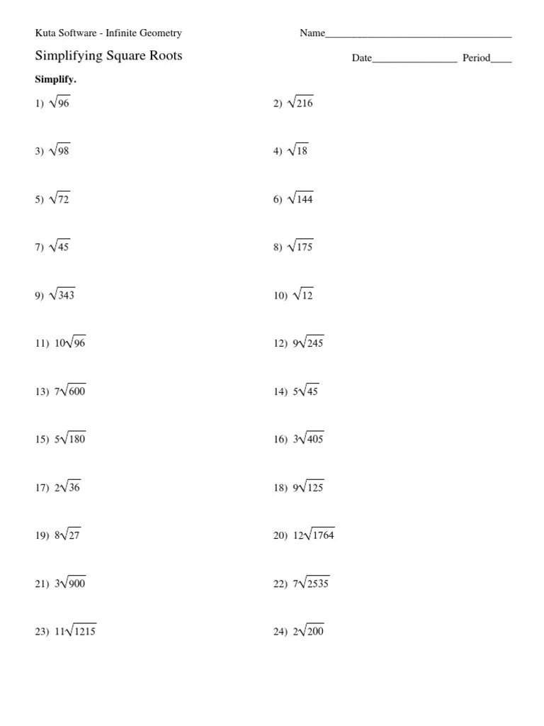 1 simplifying square roots elementary mathematics