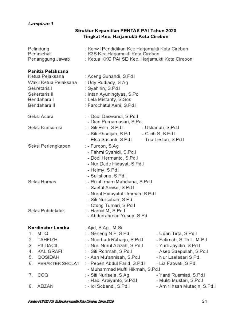 Susunan Panitia Pentas Pai 2020 PDF | PDF