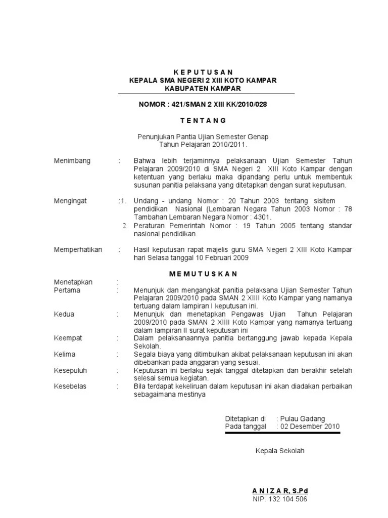 Demikian uraian singkat yang dapat saya bagikan kali berkenaan dengan contoh sk pts semester ganjil. Sk Panitia Ujian Pdf